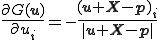 \frac{\partial G(\b{u})}{\partial u_i} = -\frac{(\b{u}+\b{X}-\b{p})_i}{|\b{u}+\b{X}-\b{p}|}