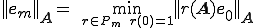 ||\b{e}_m||_{\b{A}}=\quad\min_{\small{r\in P_m \quad r(0)=1}}||r(\b{A})\b{e}_0||_{\b{A}}