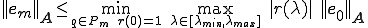 ||\b{e}_m||_{\b{A}}   \le   \min_{\small{q\in P_m \quad r(0)=1}}  \quad \max_{\small{\lambda\in[\lambda_{min},\lambda_{max}]}} \quad |r(\lambda)| \quad ||\b{e}_0||_{\b{A}}