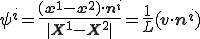 \psi^i = \frac{(\b{x}^1-\b{x}^2)\cdot \b{n}^i}{|\b{X}^1-\b{X}^2|} = \frac{1}{L}(\b{v}\cdot \b{n}^i)